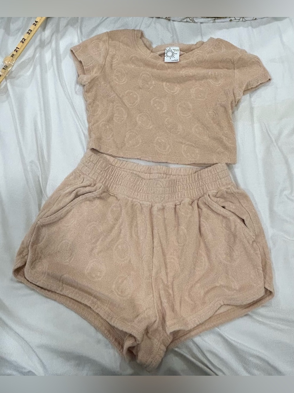 OFFLINE by Aerie Tan Terry Cloth Lounge Set XS Matching Crop Top & Shorts